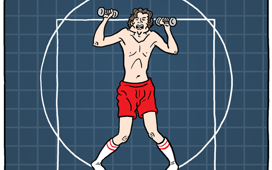 (panel 1 - Title on a rough blueprint of a sickly version of DaVinci's Vitruvian Man) Biohacking Hacks