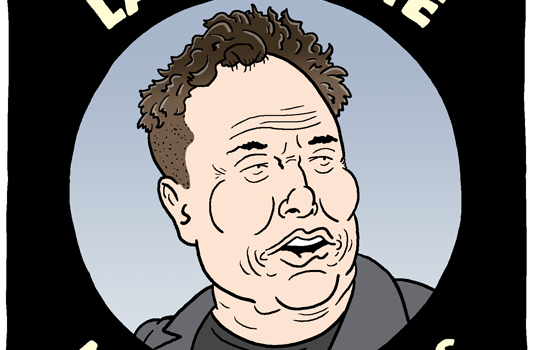 (panel 1 - Title around Elon Musk's face.) Elon Musk's Last-Minute Midterm Pitches